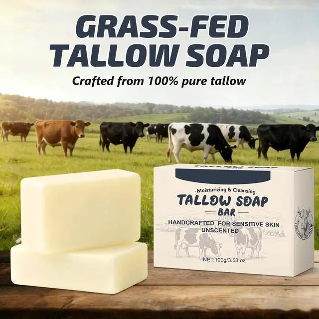 Alt view image 5 of 7 - Beef Tallow Soap Bar, All Natural and Organic Grass Fed Tallow Soap, Moisturizing Face & Body Wash for Dry, Itchy, Sensitive Skin, Deep Cleansing Handmade Bath Soap for Adults, Kids - 1 Pack