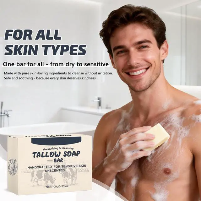 Alt view image 6 of 7 - Beef Tallow Soap Bar, All Natural and Organic Grass Fed Tallow Soap, Moisturizing Face & Body Wash for Dry, Itchy, Sensitive Skin, Deep Cleansing Handmade Bath Soap for Adults, Kids - 1 Pack