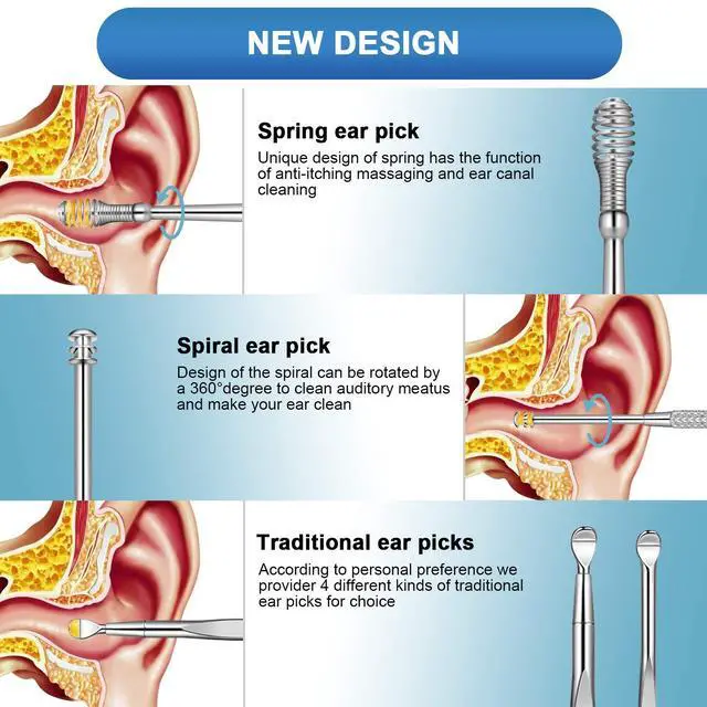 Alt view image 3 of 7 - 8Pcs Ear Pick Ear Wax Removal Kit, Earwax Removal Tool, Ear Cleansing Set, Ear Curette Ear Wax Remover Tools with a Cleaning Brush and Storage Box, Medical Grade, for Ear Adult and Kid, Silver