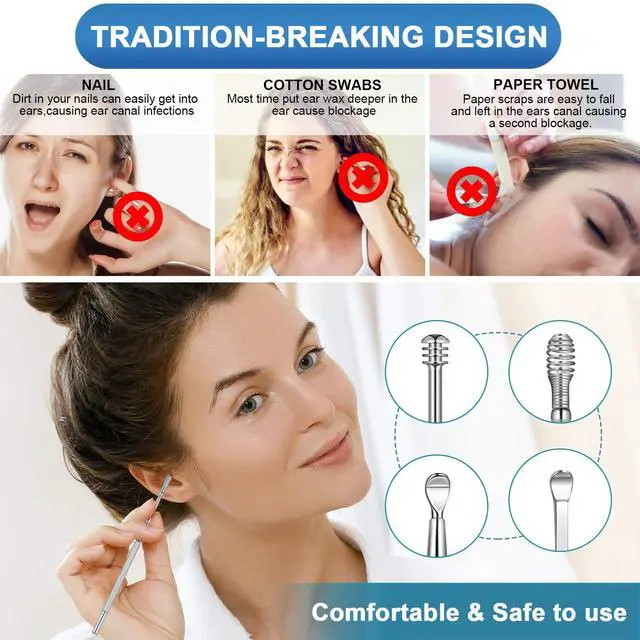Alt view image 5 of 7 - 8Pcs Ear Pick Ear Wax Removal Kit, Earwax Removal Tool, Ear Cleansing Set, Ear Curette Ear Wax Remover Tools with a Cleaning Brush and Storage Box, Medical Grade, for Ear Adult and Kid, Silver