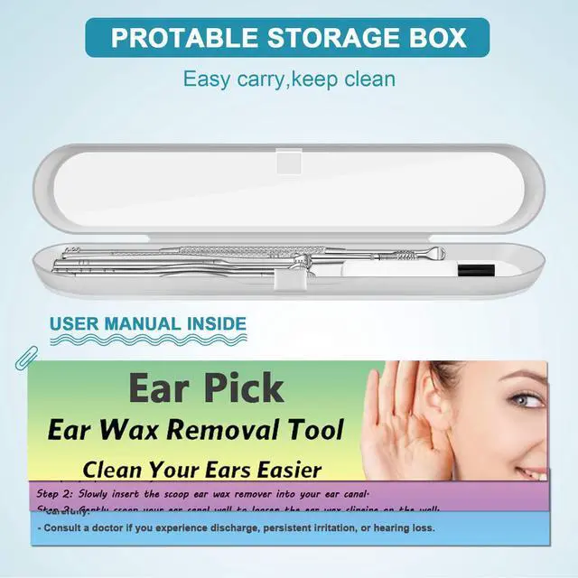 Alt view image 6 of 7 - 8Pcs Ear Pick Ear Wax Removal Kit, Earwax Removal Tool, Ear Cleansing Set, Ear Curette Ear Wax Remover Tools with a Cleaning Brush and Storage Box, Medical Grade, for Ear Adult and Kid, Silver