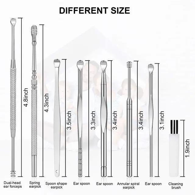 Alt view image 7 of 7 - 8Pcs Ear Pick Ear Wax Removal Kit, Earwax Removal Tool, Ear Cleansing Set, Ear Curette Ear Wax Remover Tools with a Cleaning Brush and Storage Box, Medical Grade, for Ear Adult and Kid, Silver