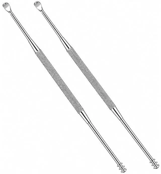 Main image of 2 Pack - Stainless Steel Ear Spoon Portable Double-Ended Ear Pick Ear Wax Removal Tools Cleaning Ear Cleaner Spoon Spiral Ear Clean Tool