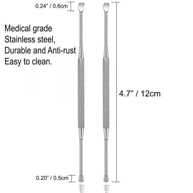 Alt view image 2 of 7 - 2 Pack - Stainless Steel Ear Spoon Portable Double-Ended Ear Pick Ear Wax Removal Tools Cleaning Ear Cleaner Spoon Spiral Ear Clean Tool