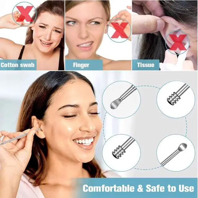 Alt view image 3 of 7 - 2 Pack - Stainless Steel Ear Spoon Portable Double-Ended Ear Pick Ear Wax Removal Tools Cleaning Ear Cleaner Spoon Spiral Ear Clean Tool
