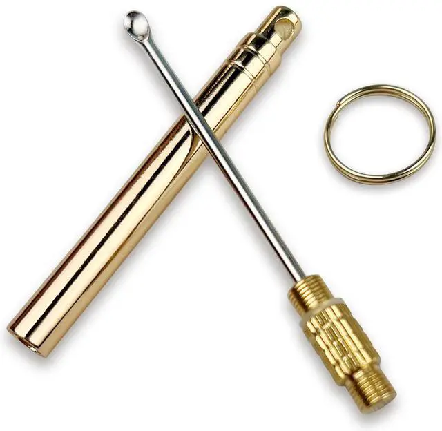 Main image of Folding Brass Ear Wax Removal Tool - Portable Ear Pick Cleaner with Key Ring