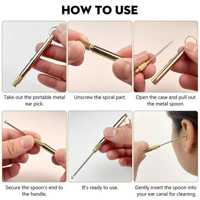 Alt view image 5 of 7 - Folding Brass Ear Wax Removal Tool - Portable Ear Pick Cleaner with Key Ring