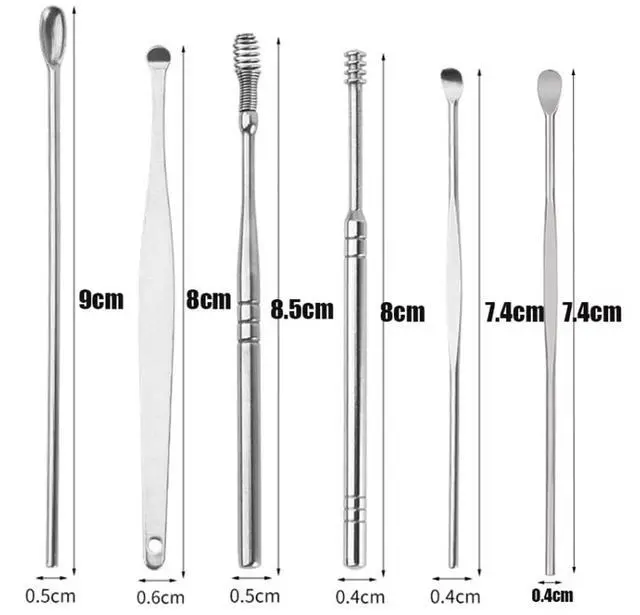 Alt view image 3 of 5 - Ear Cleaner Wax Removal Tool Set, 6 Pieces Stainless Steel Earwax Remover Curette Spoon, Health Care Earpick Cleaning Kit