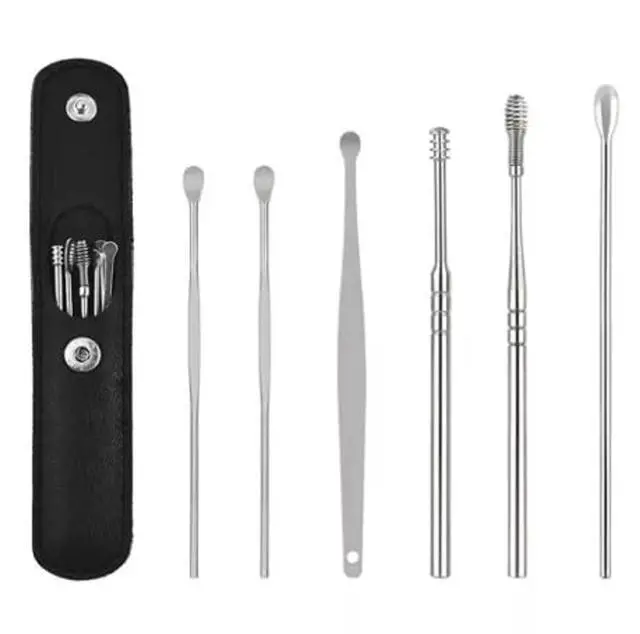 Alt view image 4 of 5 - Ear Cleaner Wax Removal Tool Set, 6 Pieces Stainless Steel Earwax Remover Curette Spoon, Health Care Earpick Cleaning Kit