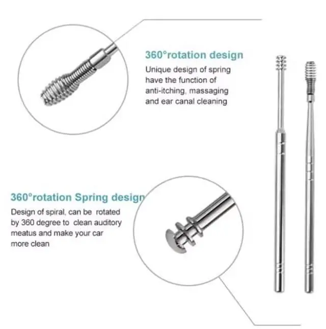 Alt view image 5 of 5 - Ear Cleaner Wax Removal Tool Set, 6 Pieces Stainless Steel Earwax Remover Curette Spoon, Health Care Earpick Cleaning Kit