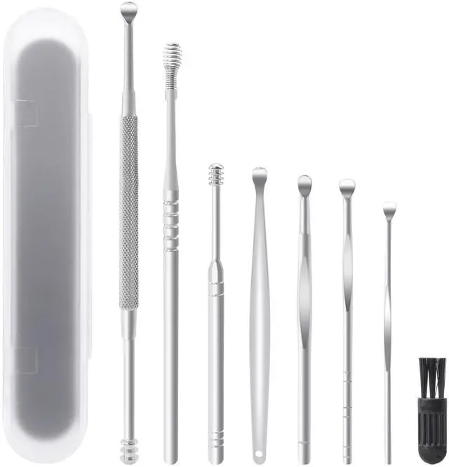 Main image of 8 PCS Ear Cleansing Tool Set Stainless Steel Earwax Removal Tools Ear Wax Removal kit with a Cleaning Brush and Storage Box (Silver)