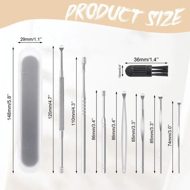 Alt view image 2 of 6 - 8 PCS Ear Cleansing Tool Set Stainless Steel Earwax Removal Tools Ear Wax Removal kit with a Cleaning Brush and Storage Box (Silver)