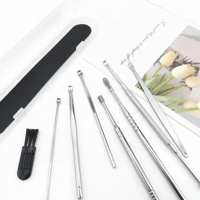 Alt view image 3 of 6 - 8 PCS Ear Cleansing Tool Set Stainless Steel Earwax Removal Tools Ear Wax Removal kit with a Cleaning Brush and Storage Box (Silver)