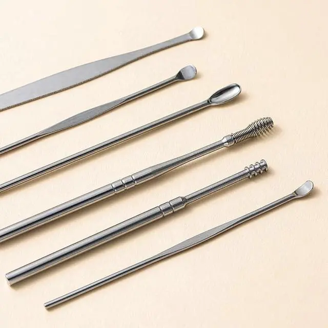 Alt view image 2 of 2 - Stainless Steel Ear Wax Removal Kit, 6-Piece Ear Picking Spoon Set with Portable Keychain Leather Case, for Adults