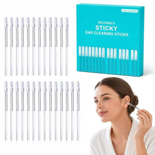 Main image of 24 pcs Sticky Ear Cleaning Sticks for Dry Earwax,Reusable Stickiness Ear Swab for Adults