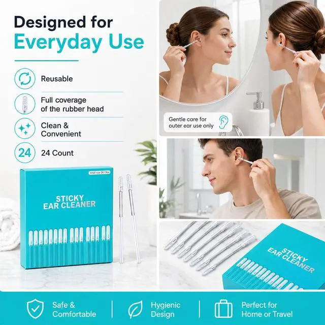 Alt view image 4 of 7 - 24 pcs Sticky Ear Cleaning Sticks for Dry Earwax,Reusable Stickiness Ear Swab for Adults