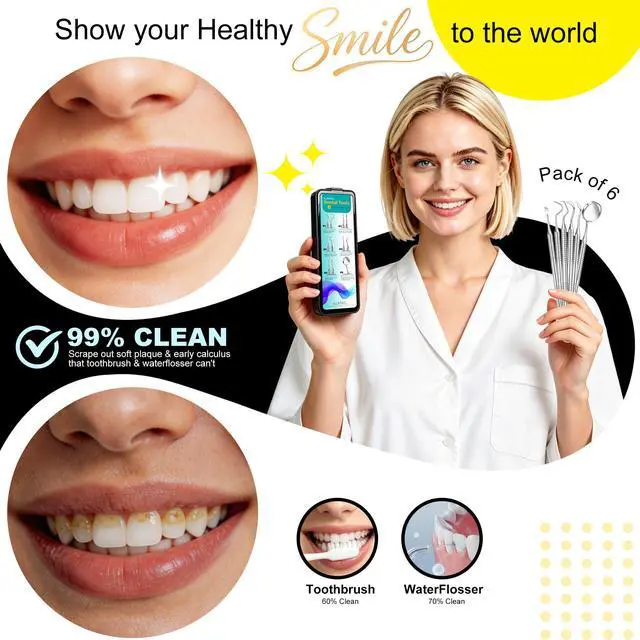 Alt view image 3 of 7 - Dental Tools, Dental Pick for Teeth Cleaning, Stainless Steel Hygiene Kit with Tooth Scraper Plaque Tartar Remover - with Case