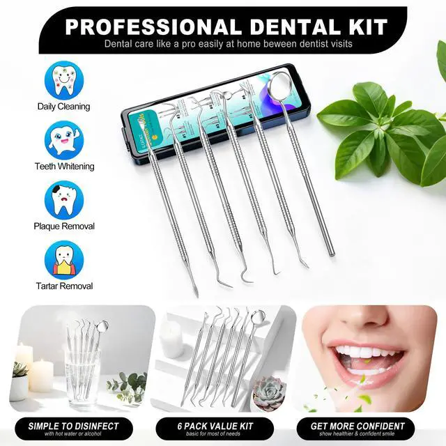 Alt view image 6 of 7 - Dental Tools, Dental Pick for Teeth Cleaning, Stainless Steel Hygiene Kit with Tooth Scraper Plaque Tartar Remover - with Case