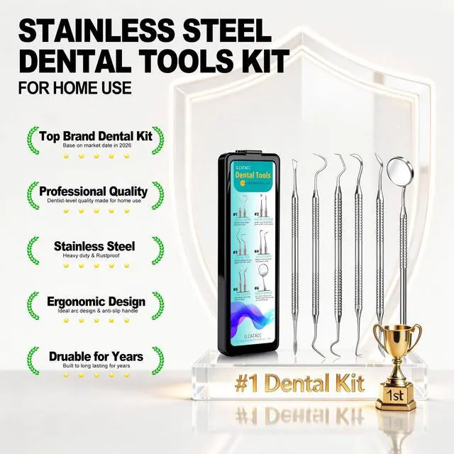 Alt view image 7 of 7 - Dental Tools, Dental Pick for Teeth Cleaning, Stainless Steel Hygiene Kit with Tooth Scraper Plaque Tartar Remover - with Case