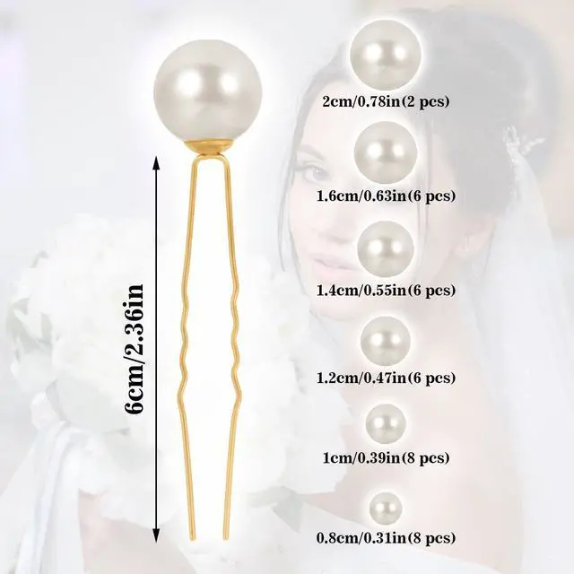 Alt view image 2 of 7 - 36 Pcs Wedding Pearl Hair Pins, Wedding Bridal U Shape Hair Clips For Brides Bridesmaid Women, French Style Pearl Hairs Pins