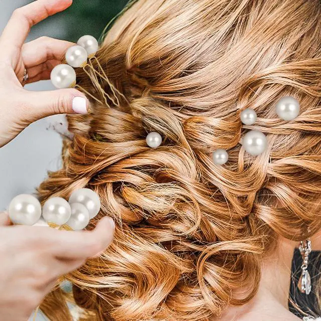 Alt view image 4 of 7 - 36 Pcs Wedding Pearl Hair Pins, Wedding Bridal U Shape Hair Clips For Brides Bridesmaid Women, French Style Pearl Hairs Pins