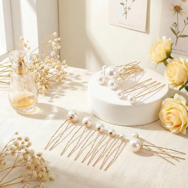 Alt view image 7 of 7 - 36 Pcs Wedding Pearl Hair Pins, Wedding Bridal U Shape Hair Clips For Brides Bridesmaid Women, French Style Pearl Hairs Pins