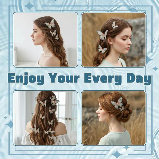 Alt view image 6 of 7 - 8Pcs Butterfly Hair Clips for Women, (2 Large+6 Small Set) 3D Moving Wings with White Pearl Fairy Accessories Cute Butterfly Hair Pins - Olive Green