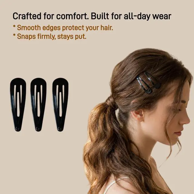 Alt view image 3 of 6 - 40 Pack Black 2 Inch Barrettes Women Metal Snap Hair Clips Accessories