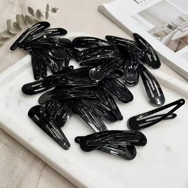 Alt view image 6 of 6 - 40 Pack Black 2 Inch Barrettes Women Metal Snap Hair Clips Accessories