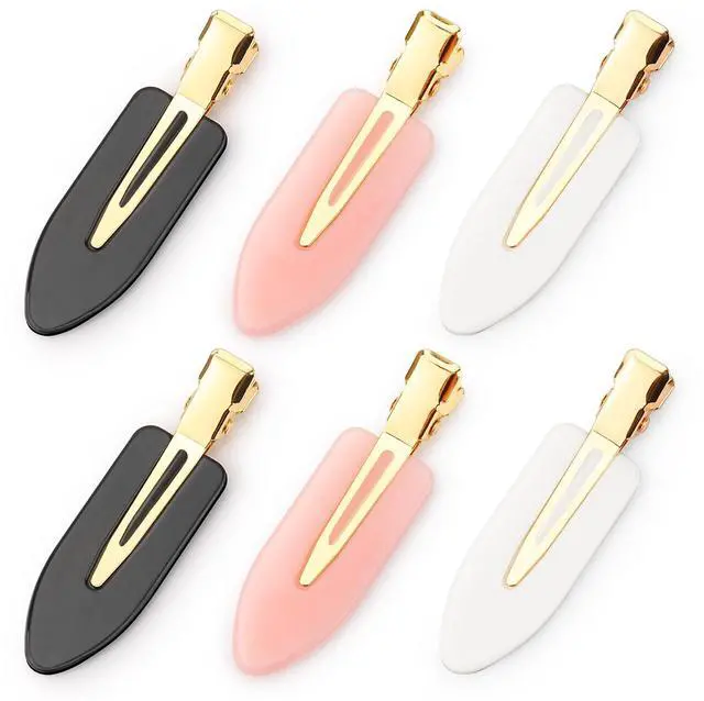 Main image of 6 Pcs Creaseless Hair Clips No bend No Crease Hair Clip Makeup Clips for Women and Girls Flat Hair Clips for Hairstyling Salon Golden Handle