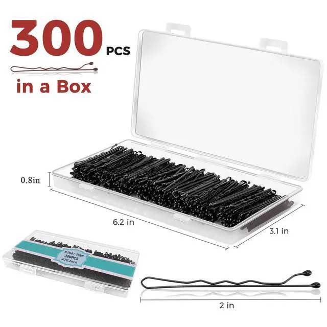 Alt view image 2 of 7 - 300 Pcs Bobby Pins Black, Hair Pins for Women Girls and Kids, Invisible Wave Hair clips Bulk with Storage box, Pain-Free Hairpins2 Inch Black