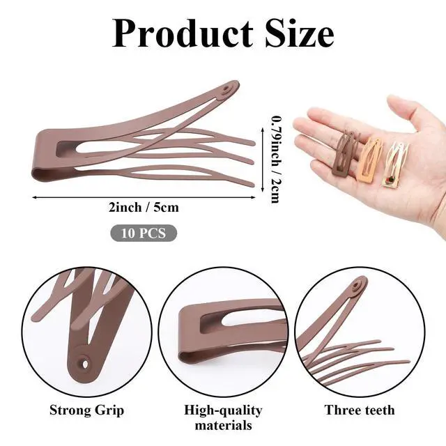 Alt view image 2 of 7 - 10 Pcs Double Grip Hair Clips, Sightor Metal Snap Hair Clips Hair Barrettes for Women Hair Making Salon Supplies Hair Accessories (Black, Brown, Beige, Khaki, Gold)