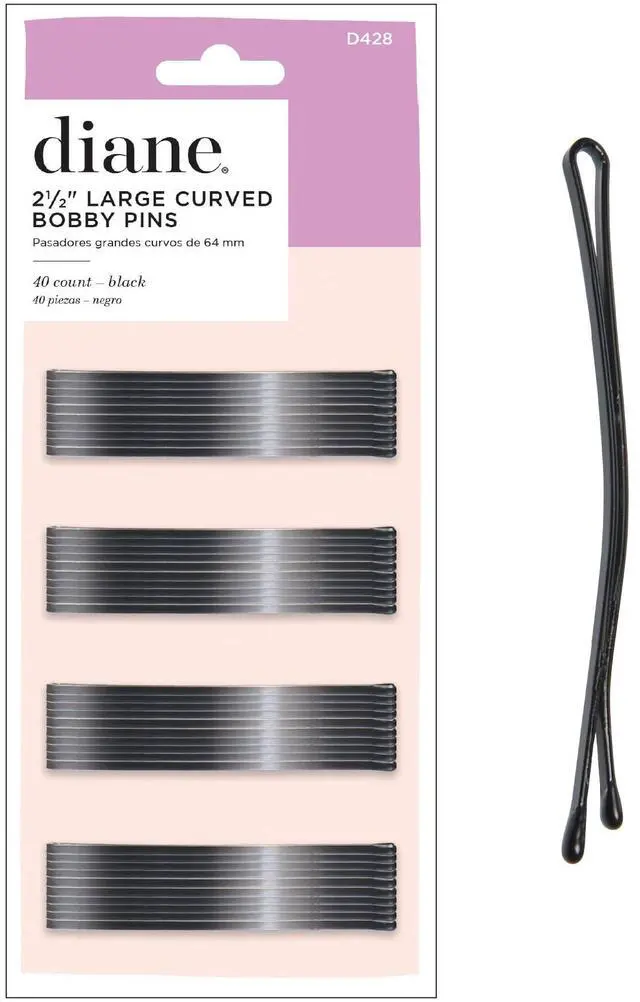 Main image of 2.5 Curved Black Bobby Pins, Large Flat Hair Pins with Ball Tips for Long & Thick Hair, Updos, Flyaways, Protective Hairstyles & Doobie Wraps, Hair Accessories for Women, 40 Count