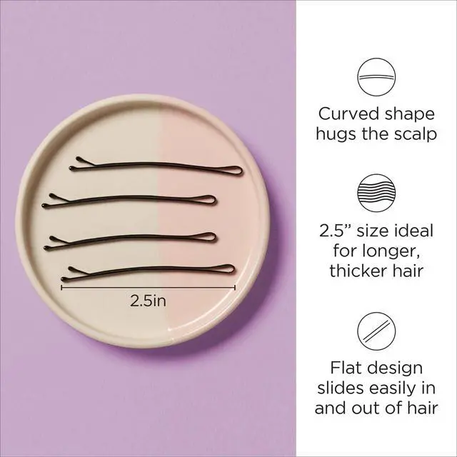 Alt view image 2 of 5 - 2.5 Curved Black Bobby Pins, Large Flat Hair Pins with Ball Tips for Long & Thick Hair, Updos, Flyaways, Protective Hairstyles & Doobie Wraps, Hair Accessories for Women, 40 Count