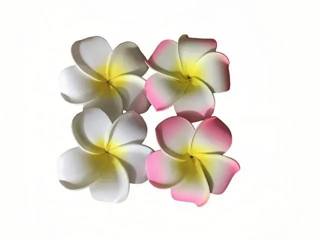 Main image of 4 Pcs 7cm Hawaiian Frangipani Plumeria Foam Hair Clips, Head Flower Party Beach Hair Clips - White and Pink