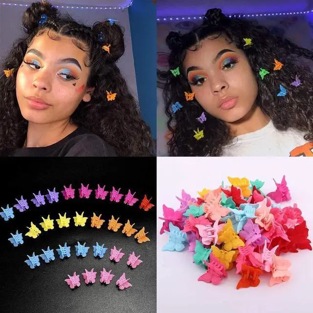 Alt view image 6 of 6 - 50 Pack Butterfly Hair Clips Pastel Mini Cute Accessories For 90S Girls Women, Matte Colors Assorted Color, Beautiful And Random Colour