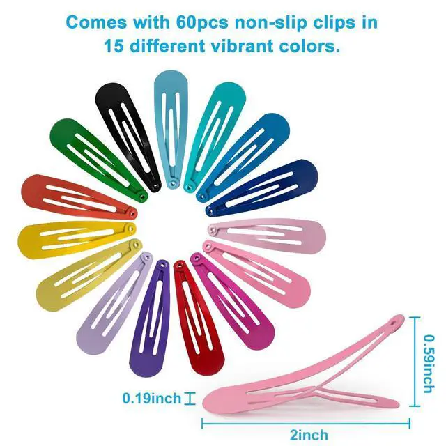 Alt view image 4 of 7 - 60 Pcs Hair Barrettes, Non-Slip Hair Clips, 2 Inch Metal Hairpins Accessories for Toddlers, Girls, Kids, Teens, Women (15 Assorted Colors)