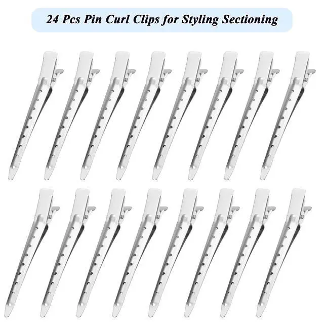 Alt view image 2 of 7 - 24 Pcs Duck Billed Hair Clips for Styling Sectioning, 3.5 inch Metal Alligator Hair Clips for Women, Pin Curl Clips for Hair Roller,Salon,Bows DIY, Silver