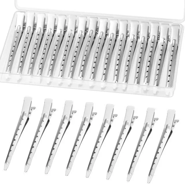 Main image of 24 Pcs Duck Billed Hair Clips for Styling Sectioning, 3.5 inch Metal Alligator Hair Clips for Women, Pin Curl Clips for Hair Roller,Salon,Bows DIY, Silver