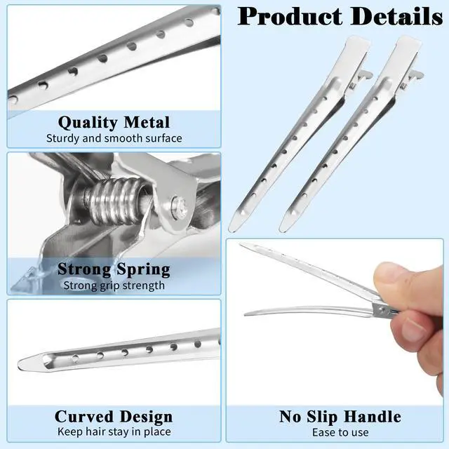 Alt view image 5 of 7 - 24 Pcs Duck Billed Hair Clips for Styling Sectioning, 3.5 inch Metal Alligator Hair Clips for Women, Pin Curl Clips for Hair Roller,Salon,Bows DIY, Silver
