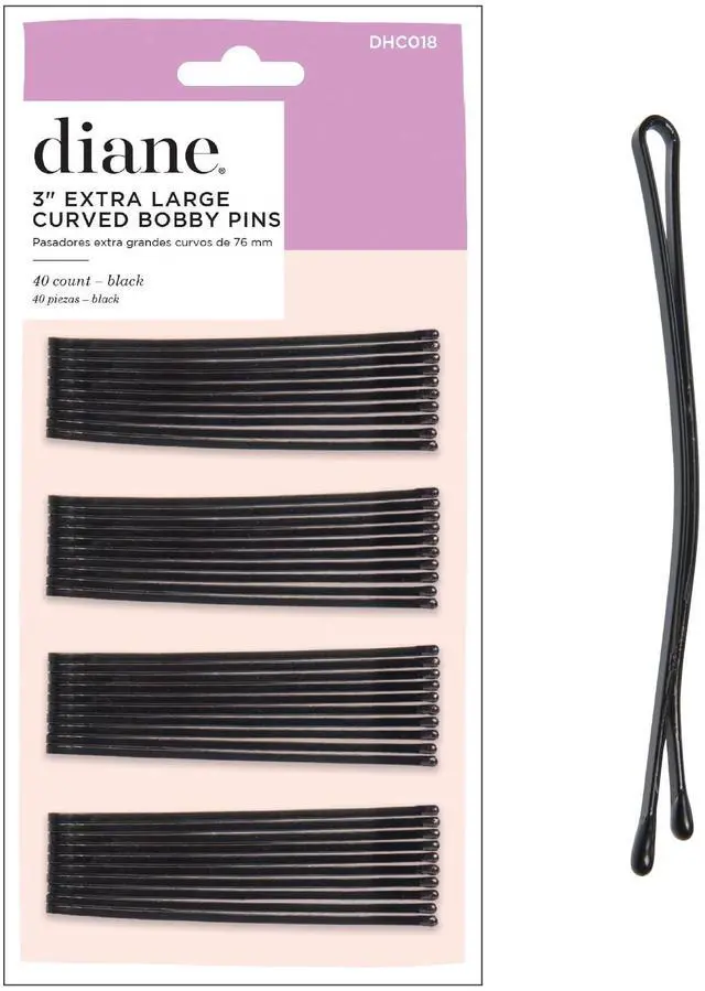 Main image of XL 3" Curved Black Bobby Pins 40-count for Thick Hair, Non Slip Professional Hair Pins for Women, Strong Hold Black Styling Pins for Buns, Updos, French Twists, Roller Sets & Bridal Hair