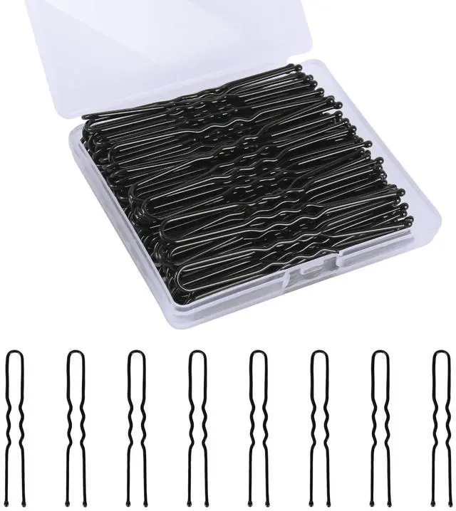 Main image of U Shaped Hair Pins, 100PCS 2.4inch Bun Hair Pins for Women Kids Girls Hairdressing Salon with Storage Box, for All Hair Types - Black