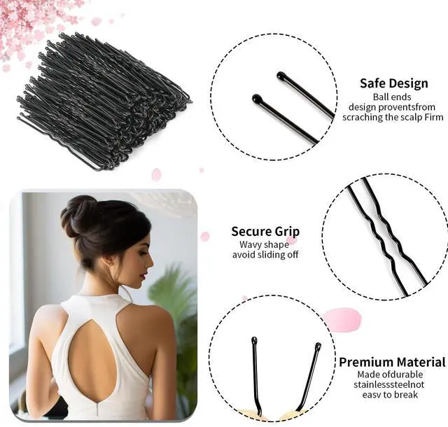 Alt view image 3 of 6 - U Shaped Hair Pins, 100PCS 2.4inch Bun Hair Pins for Women Kids Girls Hairdressing Salon with Storage Box, for All Hair Types - Black