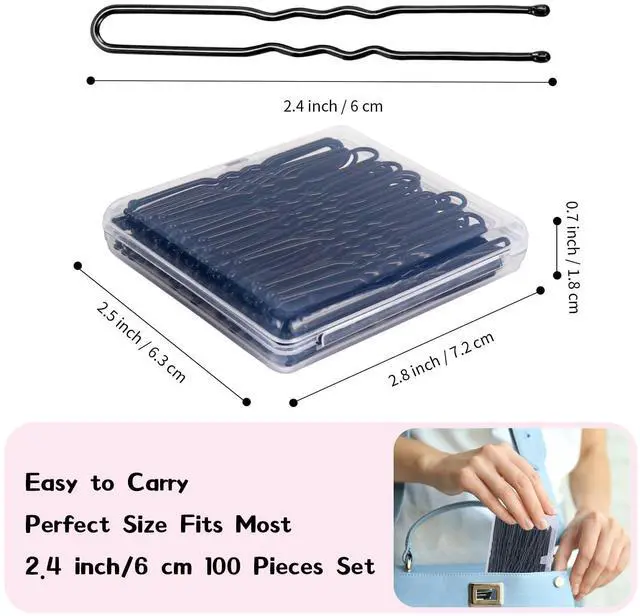 Alt view image 2 of 6 - U Shaped Hair Pins, 100PCS 2.4inch Bun Hair Pins for Women Kids Girls Hairdressing Salon with Storage Box, for All Hair Types - Black