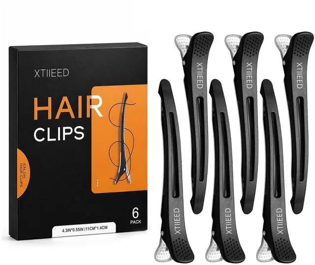 Main image of 6 Pack Professional Hair Clips for Styling Sectioning, Non Slip Duck Billed with Silicone Band, Hair Roller Clips No Crease - Length 4.3'' for Salon and Home Haircuts(Black)