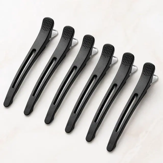 Alt view image 7 of 7 - 6 Pack Professional Hair Clips for Styling Sectioning, Non Slip Duck Billed with Silicone Band, Hair Roller Clips No Crease - Length 4.3'' for Salon and Home Haircuts(Black)