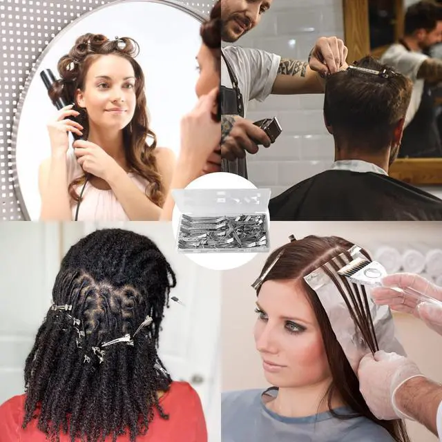Alt view image 3 of 7 - 42Pcs Styling Hair Clips Set: Silver Metal Duck Billed Clips for Women's Hairstyling, Long Duckbill Pins, Alligator Rollers with Case