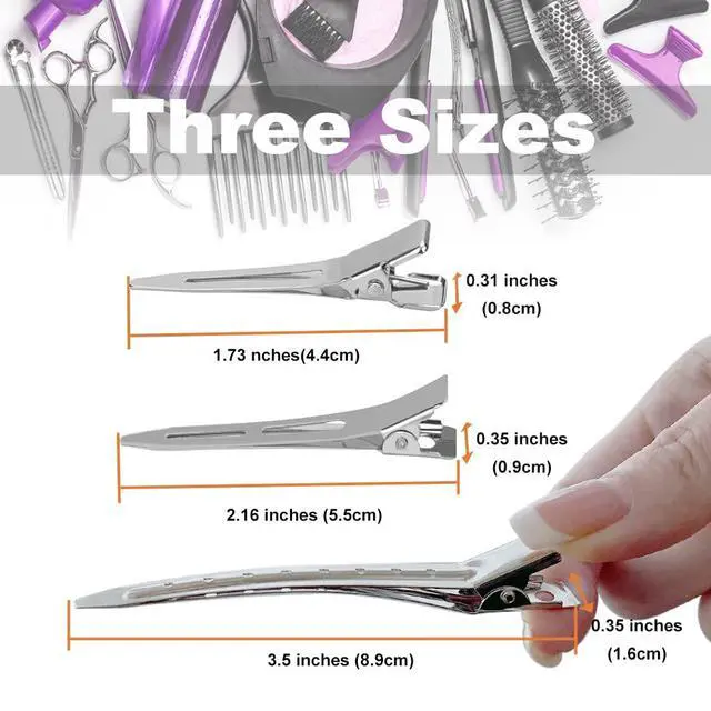 Alt view image 2 of 7 - 42Pcs Styling Hair Clips Set: Silver Metal Duck Billed Clips for Women's Hairstyling, Long Duckbill Pins, Alligator Rollers with Case