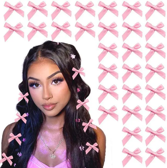 Main image of Bow Hair Clips Pink Satin Mini Bowknot Hair Accessories Cute Hair Bow Barrettes Ribbon Hairpins for Women Girls