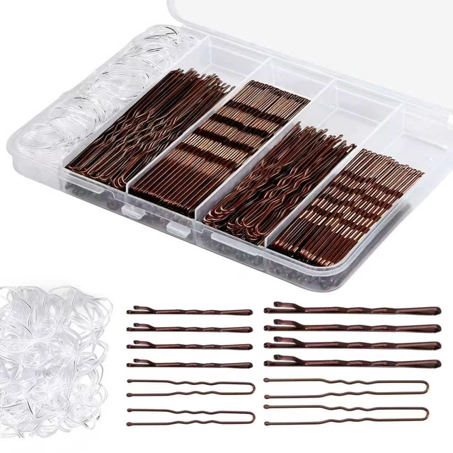 Main image of 300 Pcs Bobby Pins Hair Pins Kit with Storage Box, 100 Brown Non - Slip Bobby Pins, 100 Invisible Hair Pins for Women and 100 Clear Hair Elastics, Lock in the Style for All Hair Types & Ages